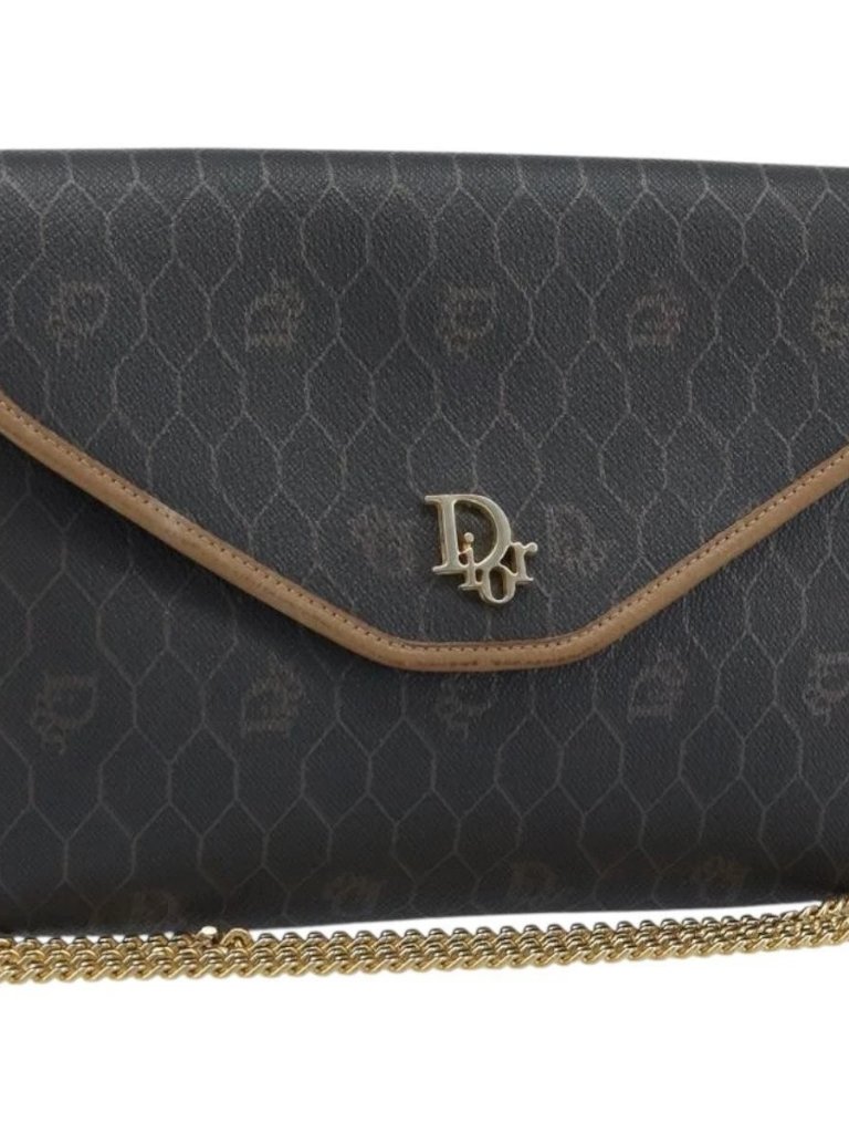 Christian Dior Honeycomb Canvas Chain Shoulder Bag Pvc Black Gold Auth Gh1780